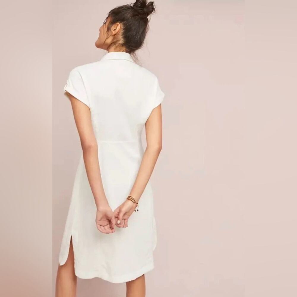 Anthro Maeve Linen Tie Front Shirt Dress White Size 0 Coastal Preppy Midi - Picture 9 of 11